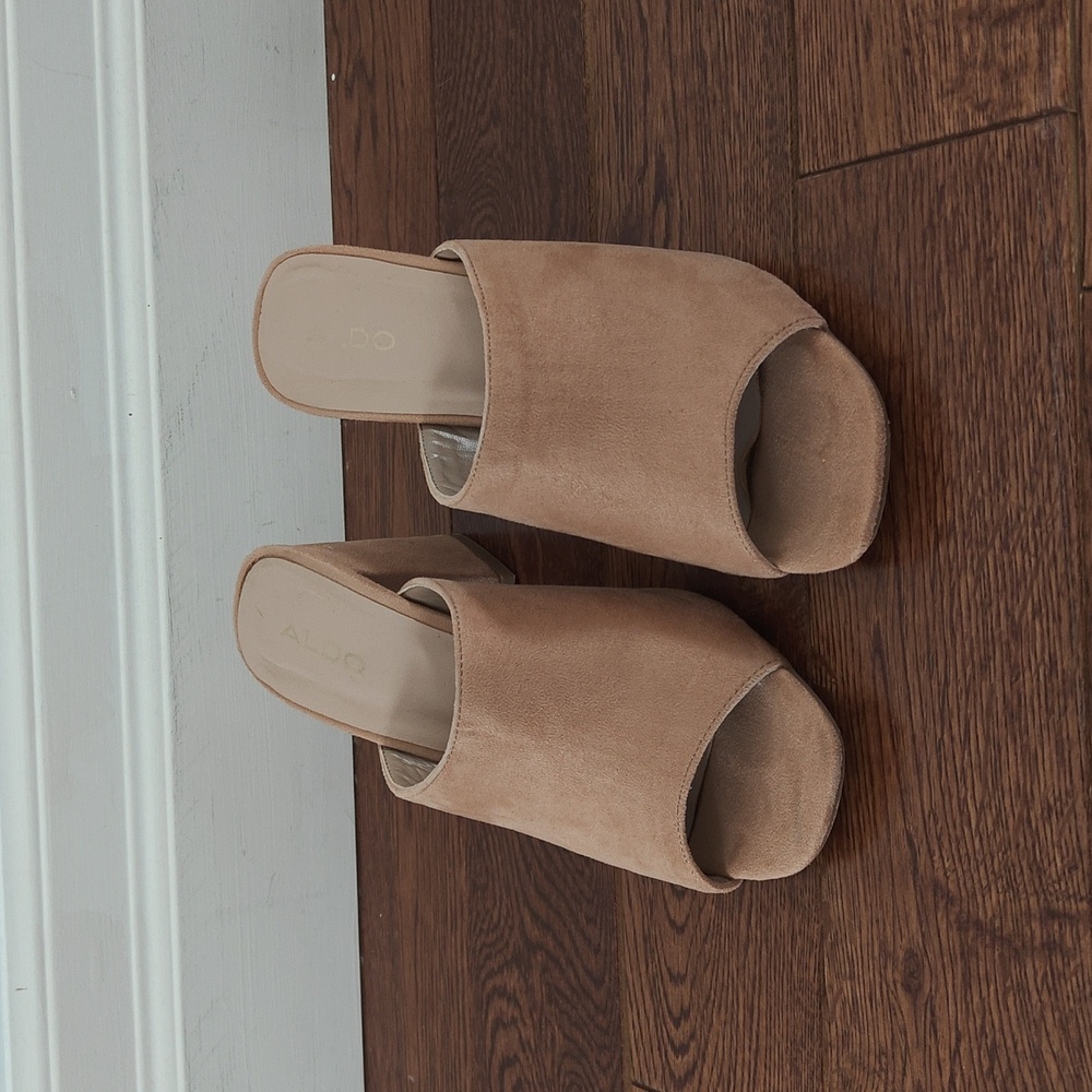 Aldo Nude Suede Open-Toe Block Heel Mule 6.5 - Picture 1 of 8